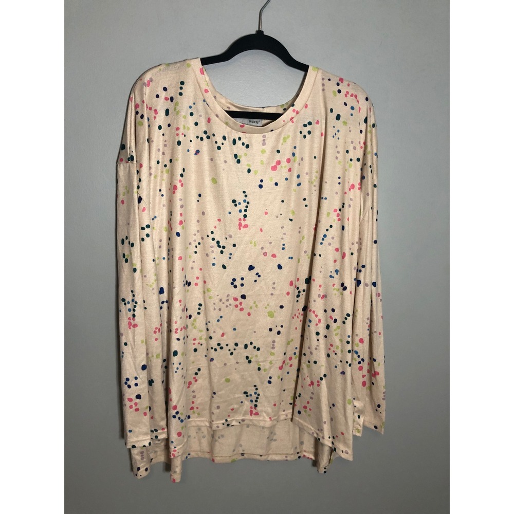 NEW Luukse Tie Dye Speckle Print Tee Women 4X Cream Long Sleeve High Low